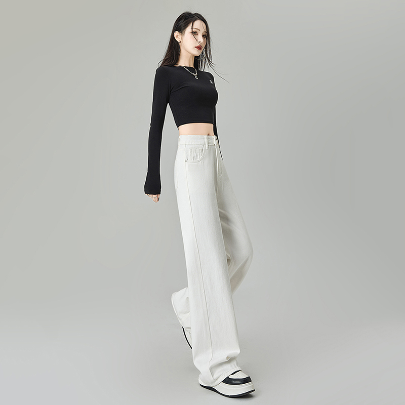 Wide leg mopping drape pants slim straight jeans