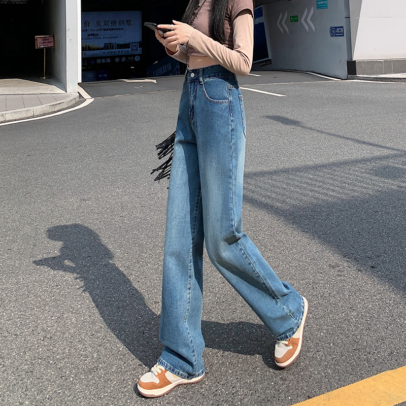 Retro high waist pants slim denim wide leg pants