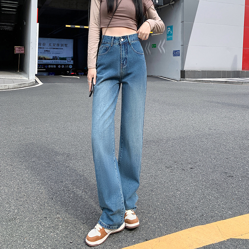 Retro high waist pants slim denim wide leg pants