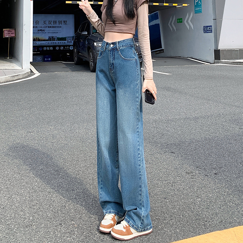 Retro high waist pants slim denim wide leg pants