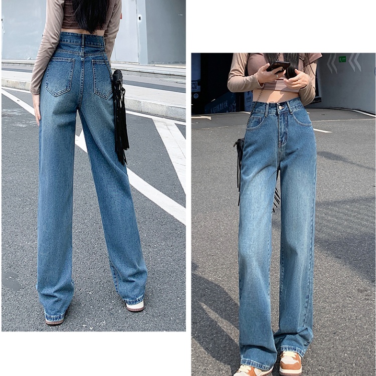 Retro high waist pants slim denim wide leg pants