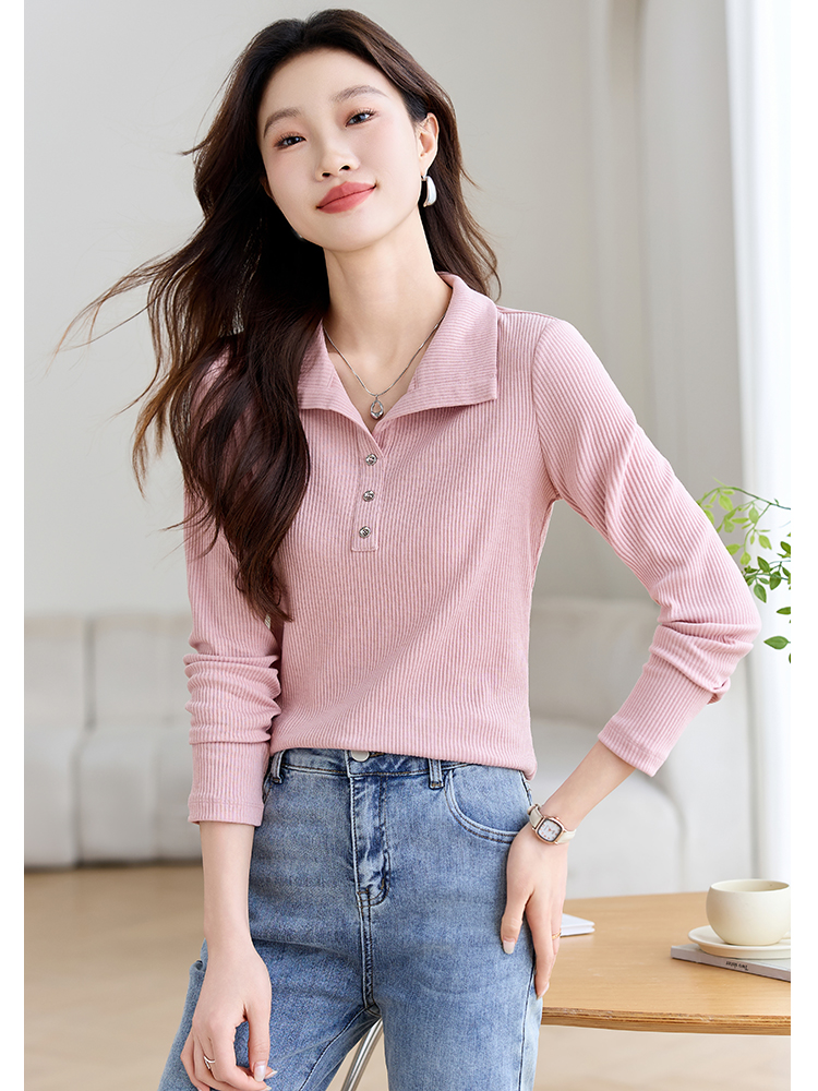 Pink long sleeve tops France style T-shirt for women