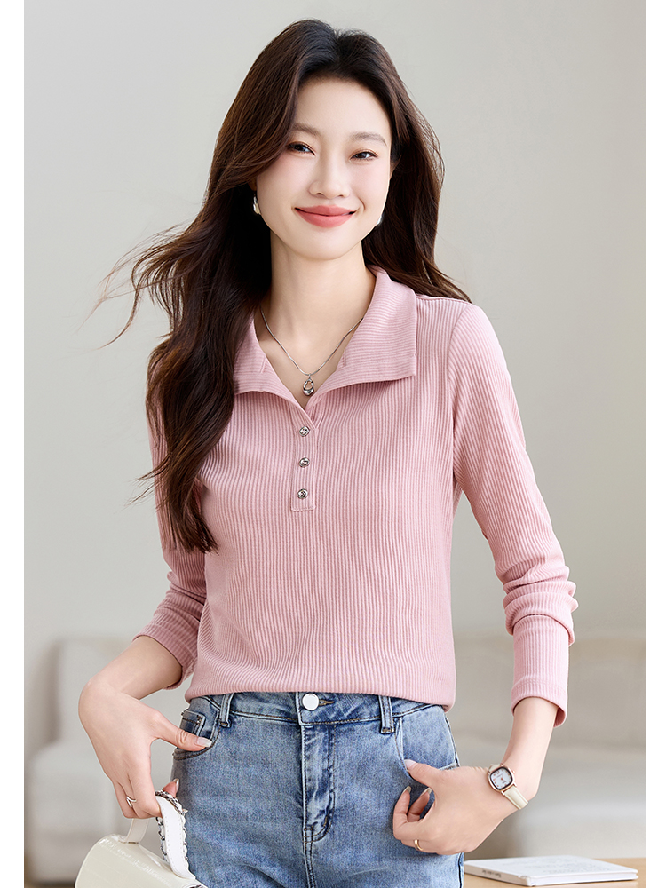 Pink long sleeve tops France style T-shirt for women