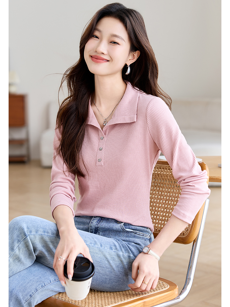 Pink long sleeve tops France style T-shirt for women