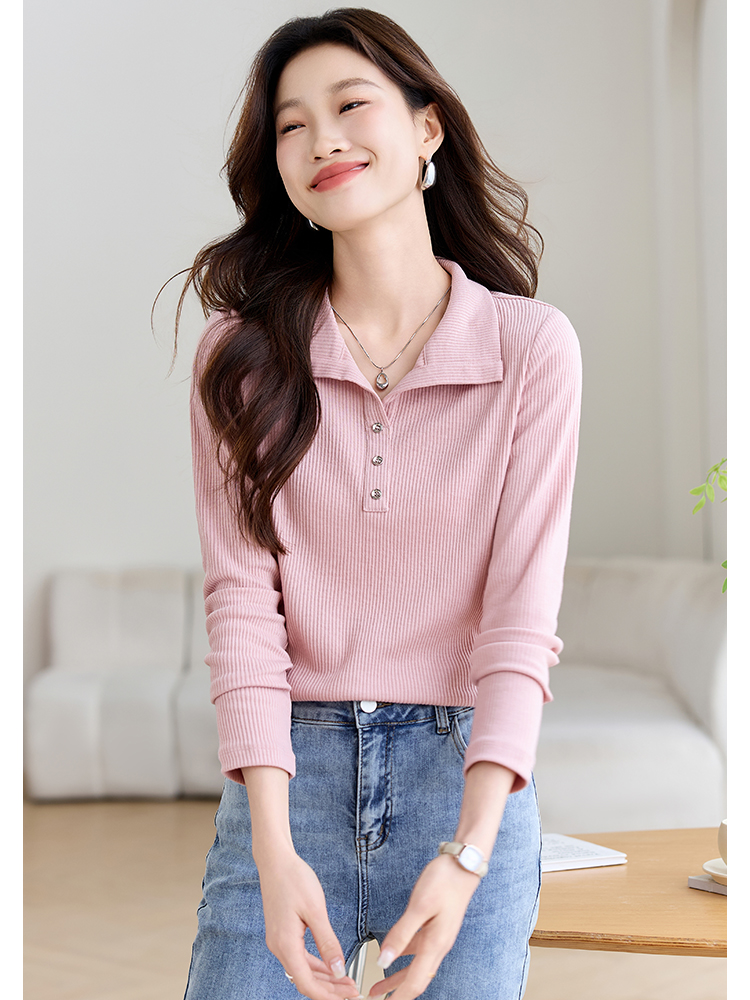 Pink long sleeve tops France style T-shirt for women