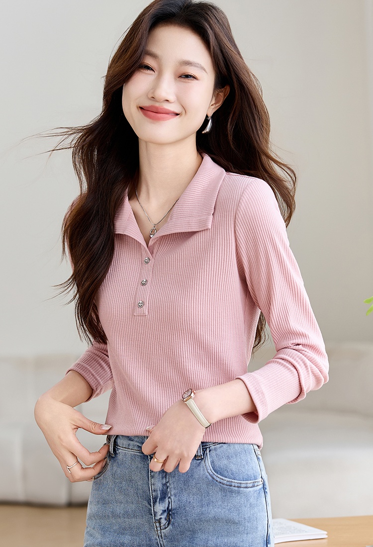 Pink long sleeve tops France style T-shirt for women