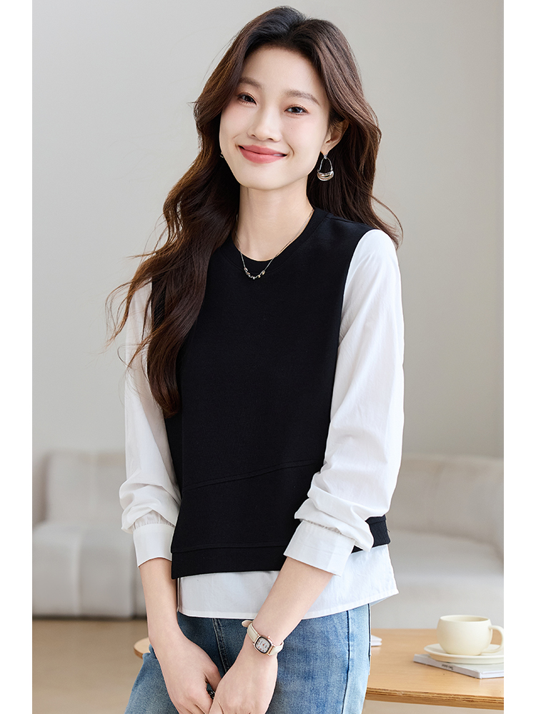 Spring splice tops knitted irregular hoodie for women