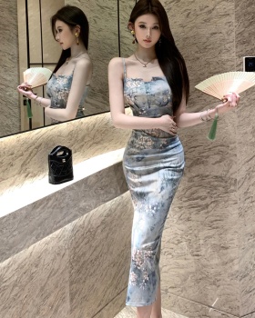 Sling printing summer slim dress