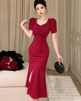 Split slim Casual puff sleeve fashion summer dress