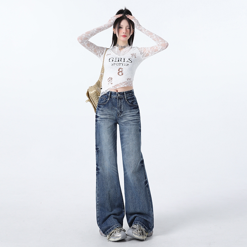 Micro speaker jeans loose wide leg pants for women