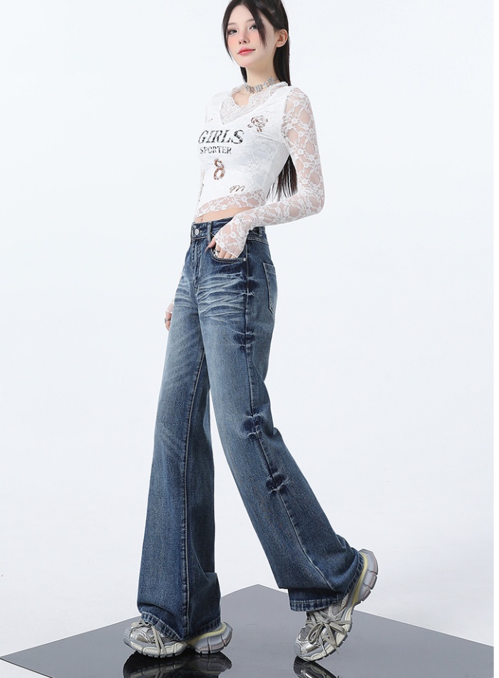 Micro speaker jeans loose wide leg pants for women