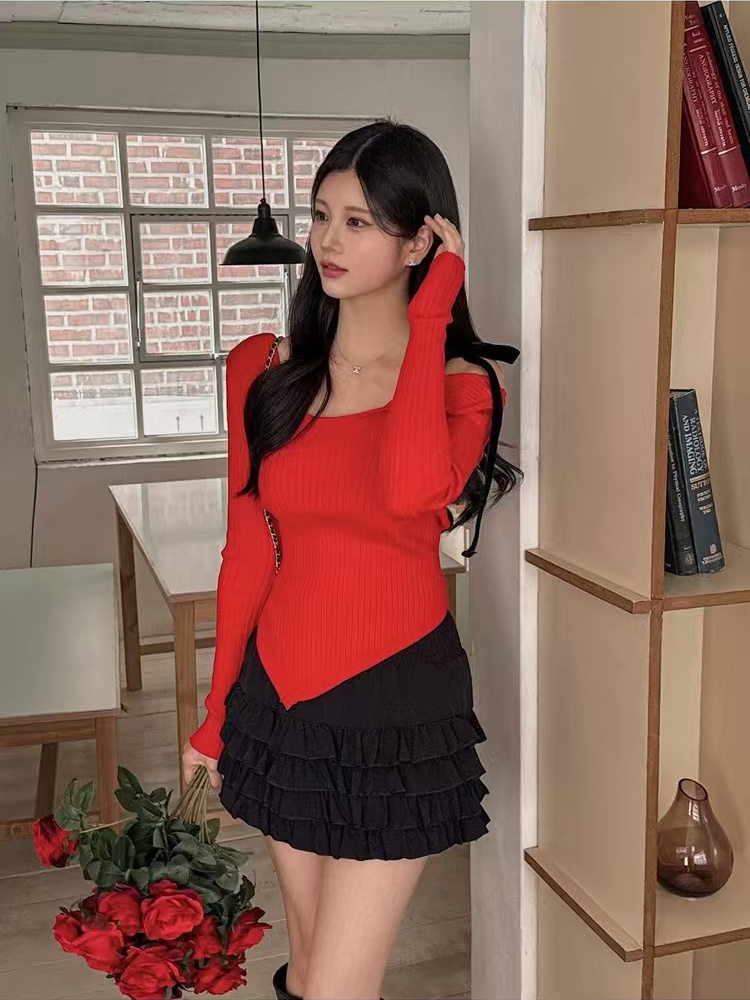 Strapless Korean style sloping shoulder sweater