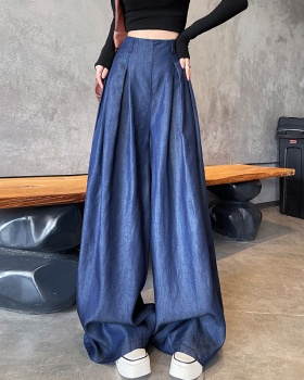 Denim straight wide leg pants mopping jeans for women