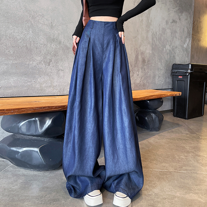 Denim straight wide leg pants mopping jeans for women