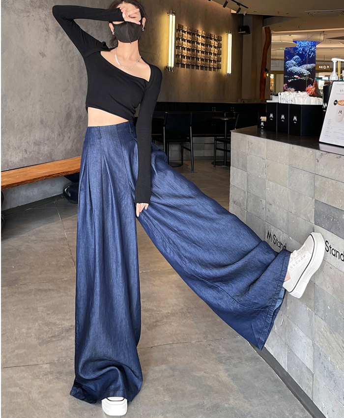 Denim straight wide leg pants mopping jeans for women