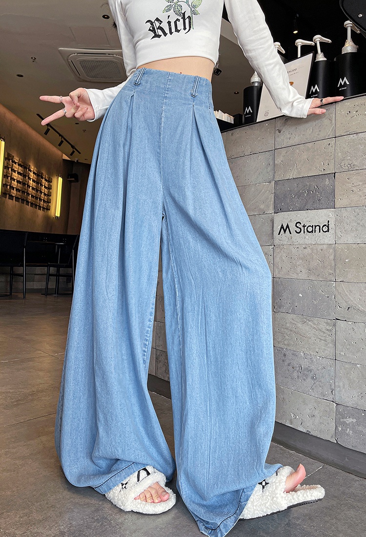 Denim straight wide leg pants mopping jeans for women