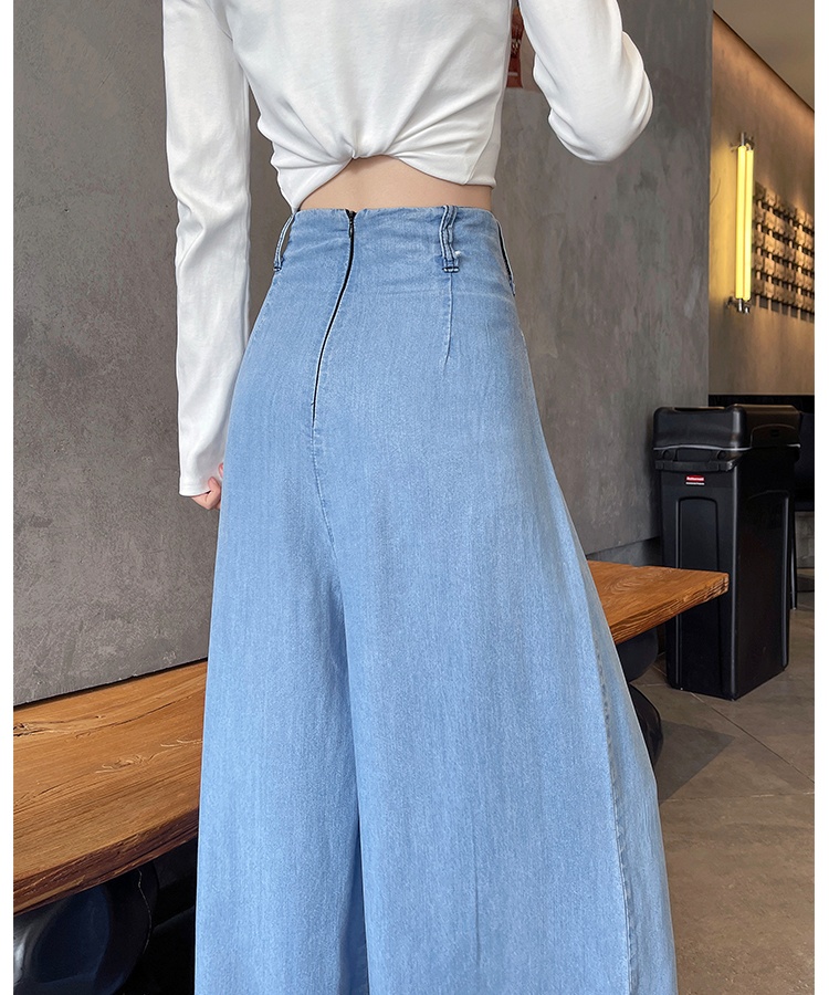 Denim straight wide leg pants mopping jeans for women