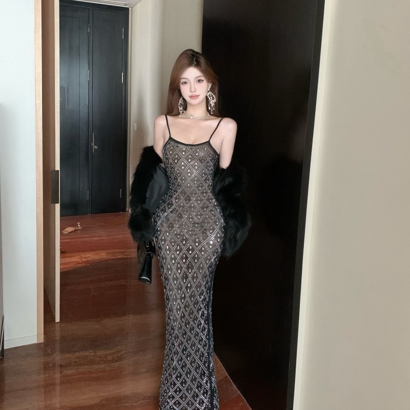 Rhinestone sexy dress gauze European style formal dress