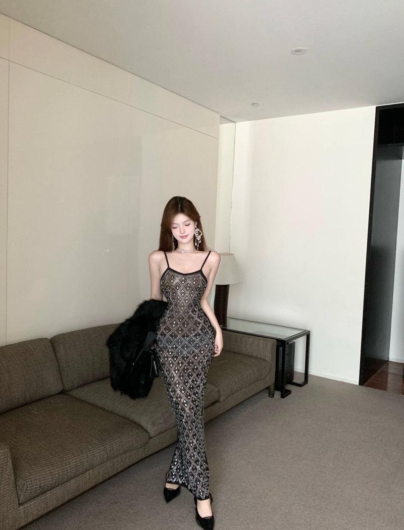 Rhinestone sexy dress gauze European style formal dress