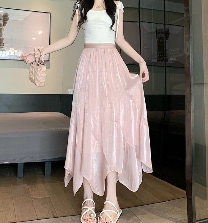 A-line pink France style temperament skirt for women