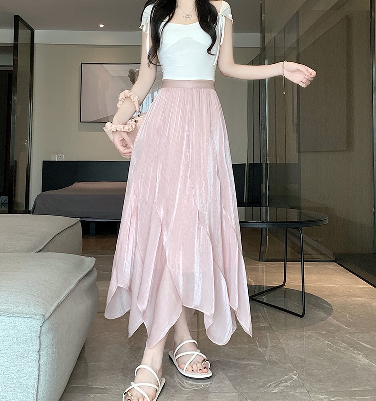 A-line pink France style temperament skirt for women