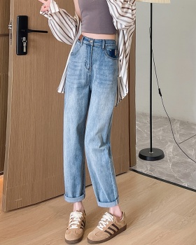 Straight spring pants slim light-blue jeans for women