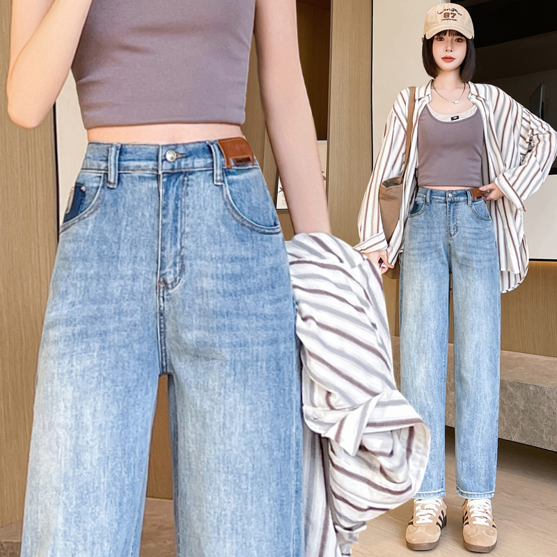 Straight spring pants slim light-blue jeans for women