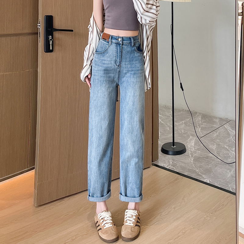 Straight spring pants slim light-blue jeans for women