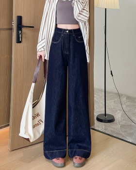 Straight wide leg micro-bomb spring loose navy blue jeans