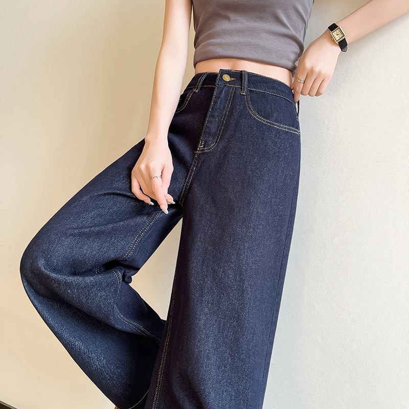 Straight wide leg micro-bomb spring loose navy blue jeans