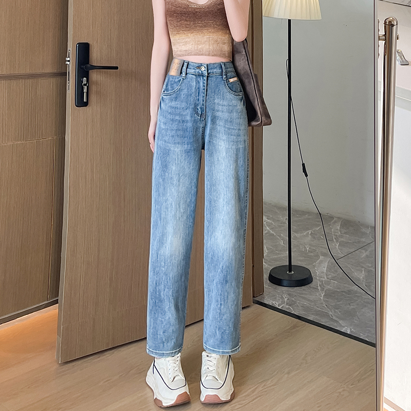 Straight high waist jeans spring pants for women