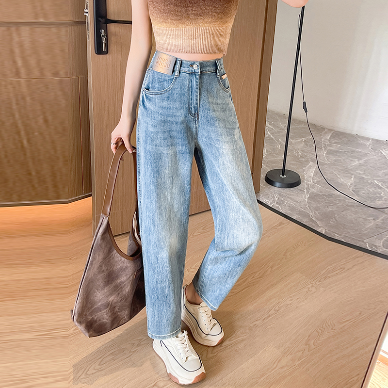 Straight high waist jeans spring pants for women