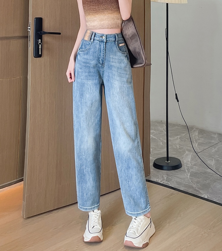 Straight high waist jeans spring pants for women