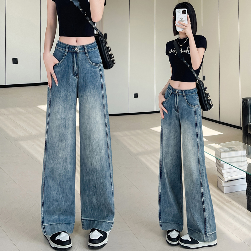 Spring wide leg pants straight jeans for women