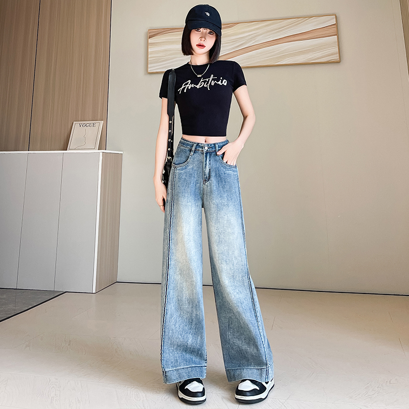 Spring wide leg pants straight jeans for women