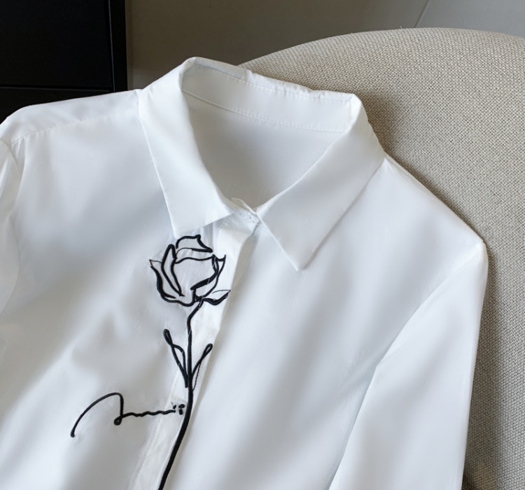 Embroidery placket rose tops lapel cotton spring shirt