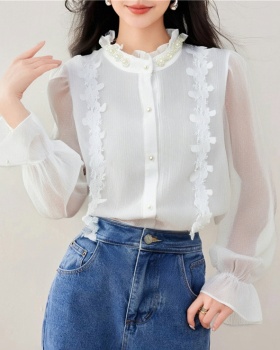 Niche crimp court style long sleeve shirt for women