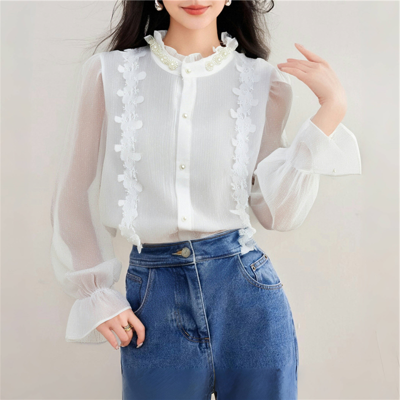 Niche crimp court style long sleeve shirt for women