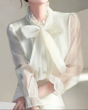 Temperament bow shirt France style long sleeve tops for women