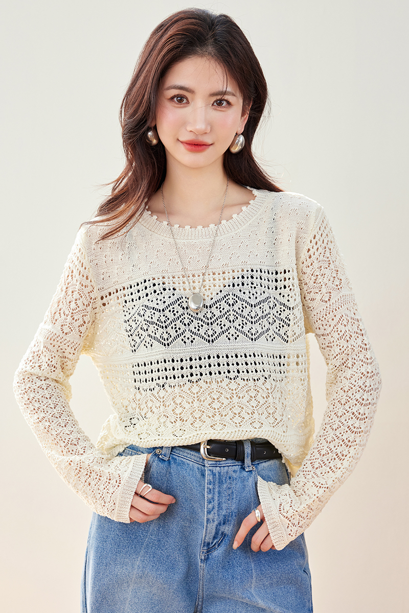 France style crochet smock lazy tops for women