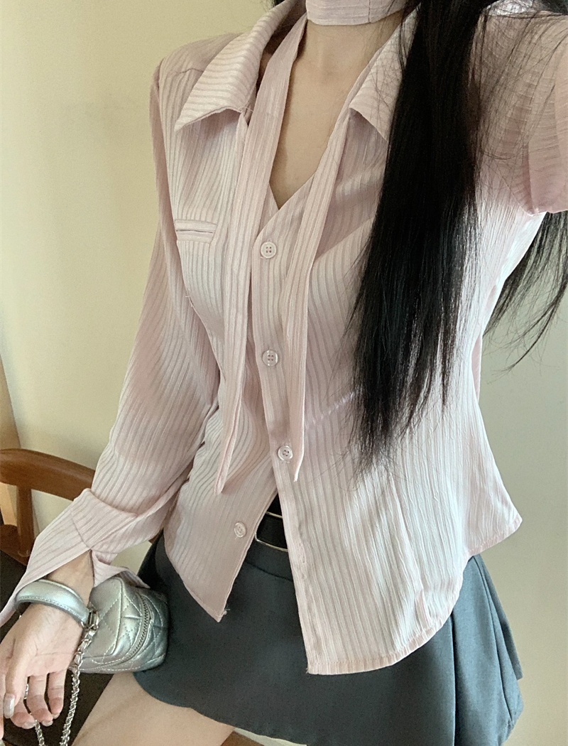 Long sleeve spring shirt satin tops for women