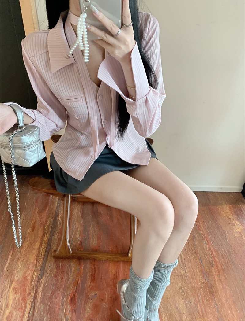 Long sleeve spring shirt satin tops for women