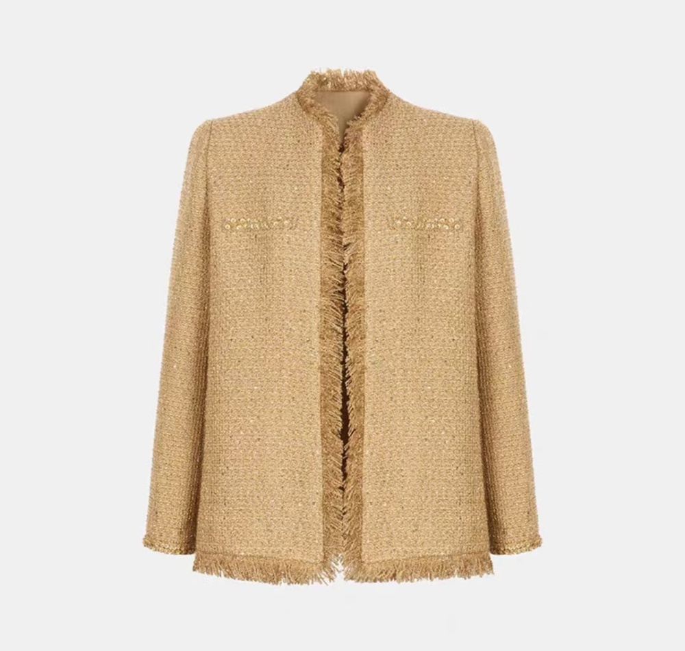 Tassels chanelstyle beading thick woolen coat