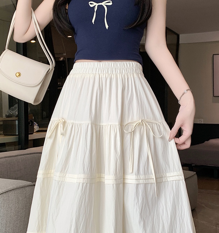 Wood ear small fellow bow white spring A-line cake skirt