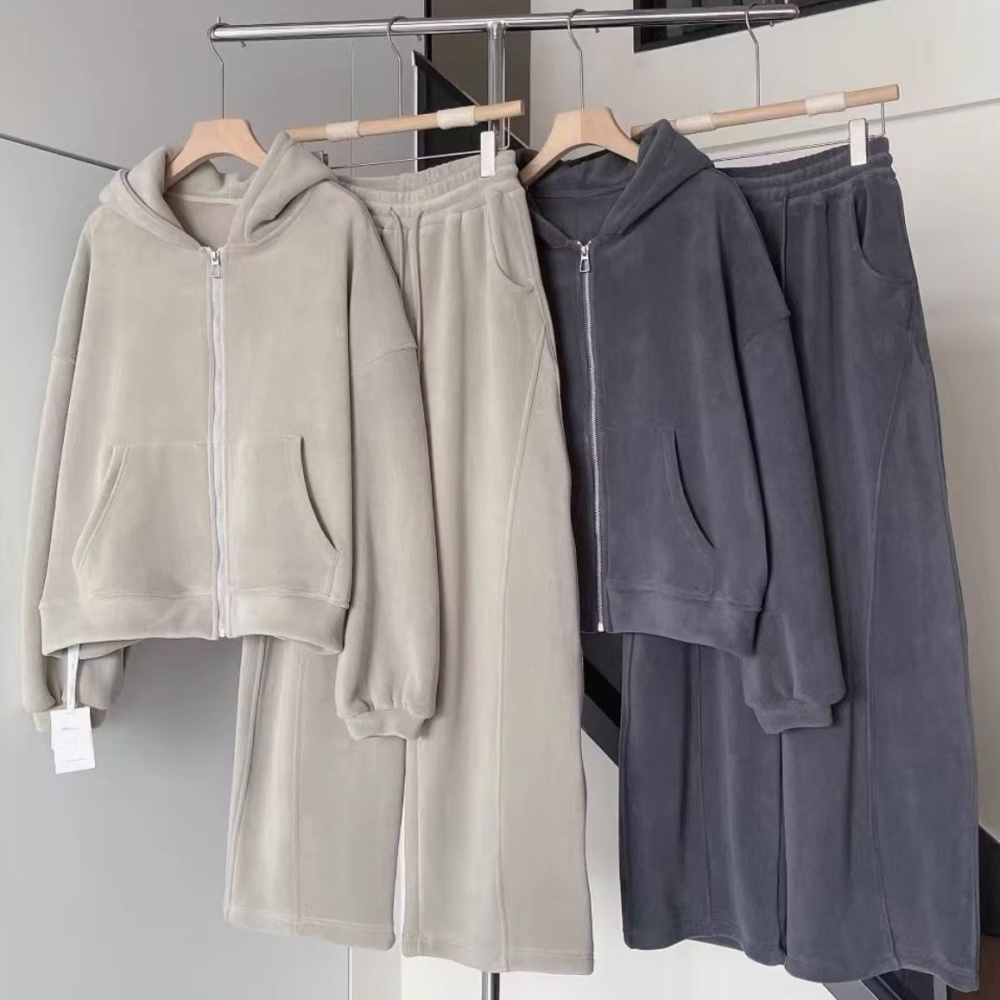 Thick lazy hooded gray Casual plus velvet hoodie a set