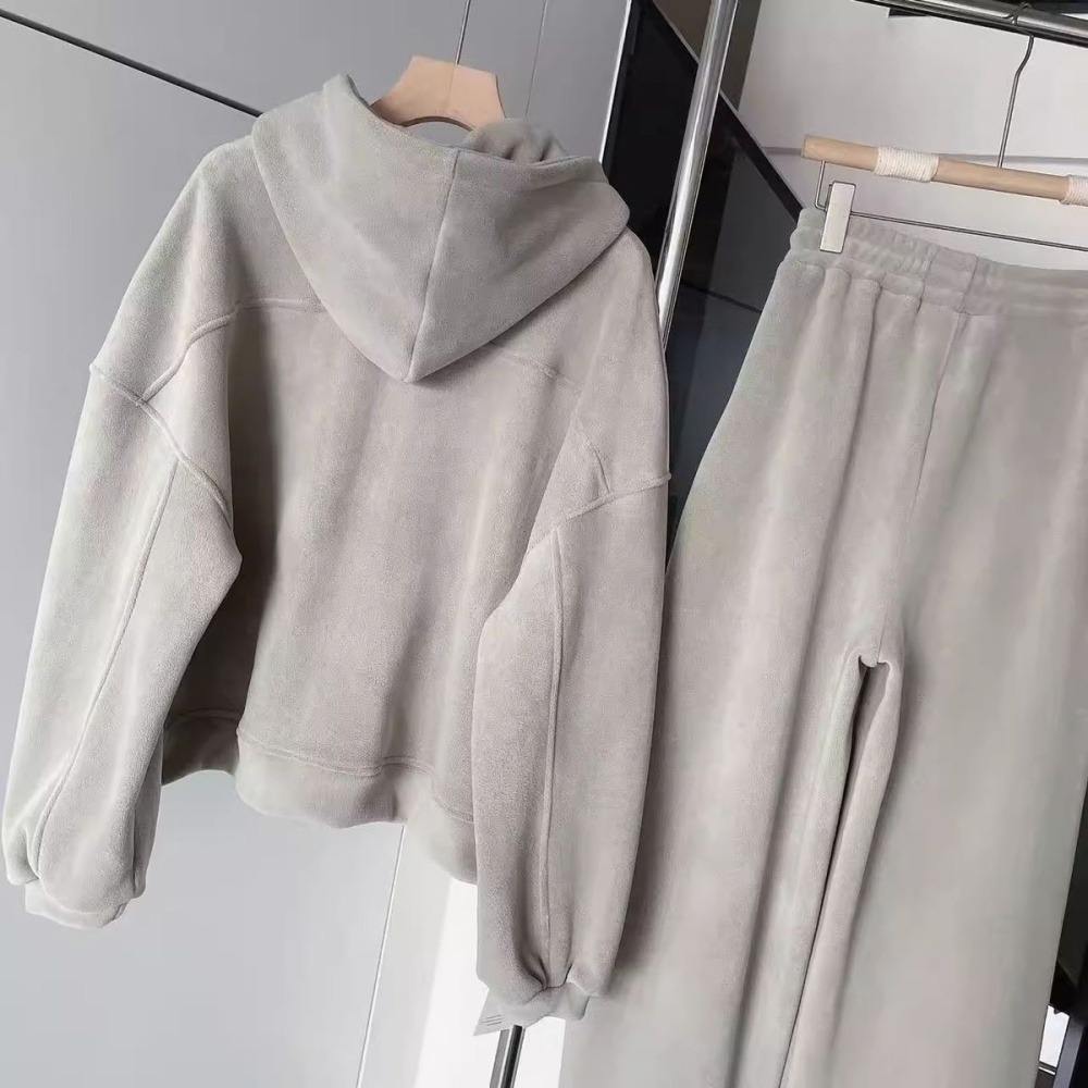 Thick lazy hooded gray Casual plus velvet hoodie a set