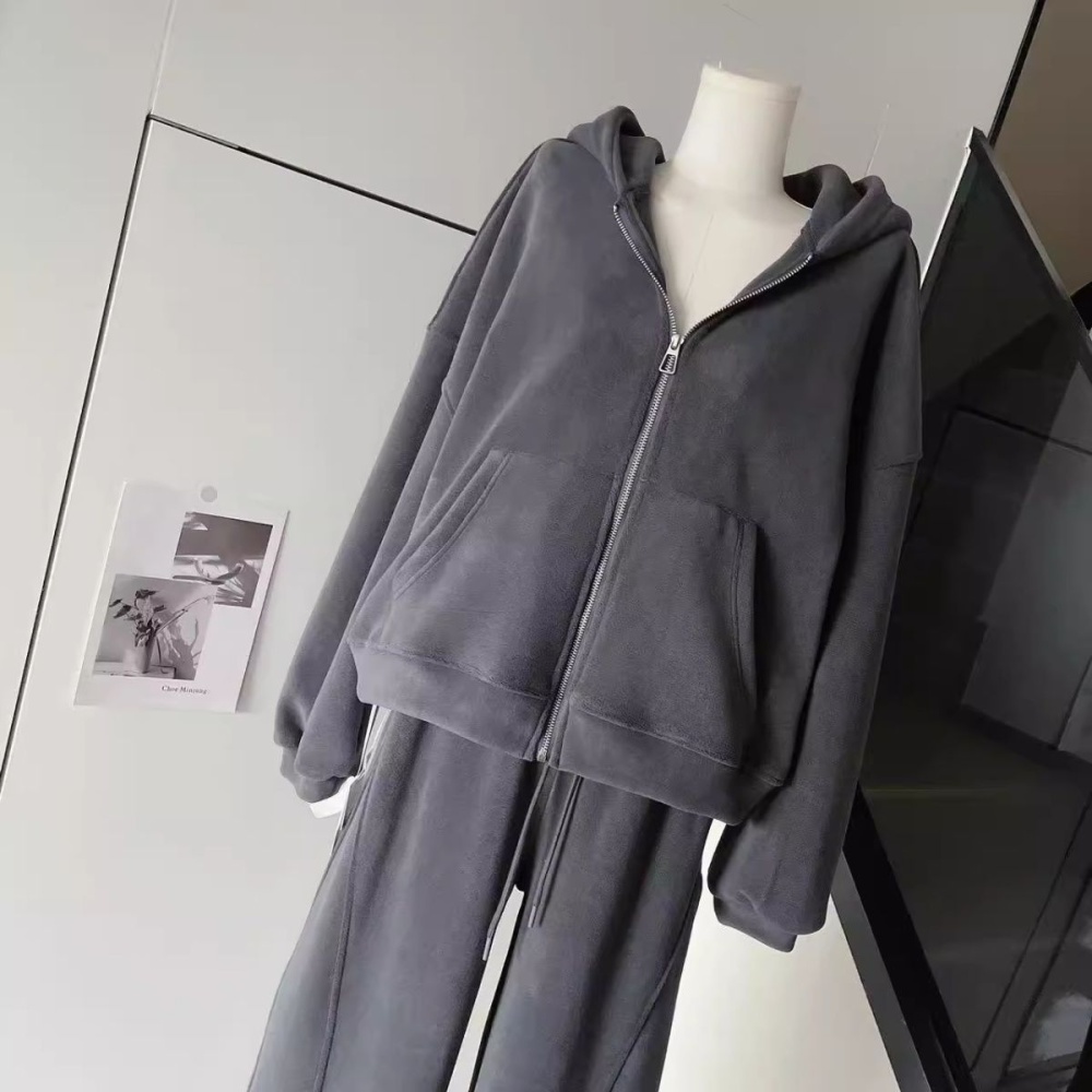 Thick lazy hooded gray Casual plus velvet hoodie a set