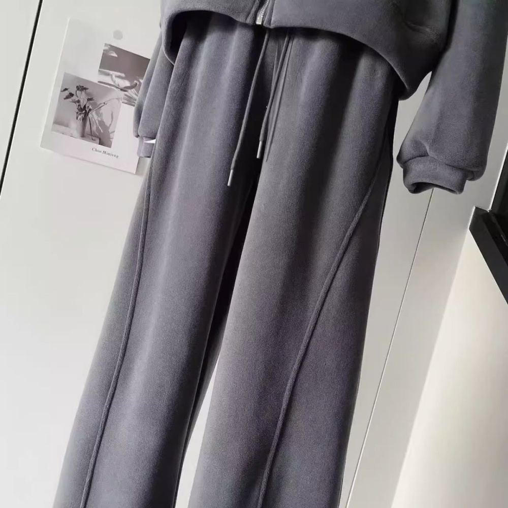 Thick lazy hooded gray Casual plus velvet hoodie a set