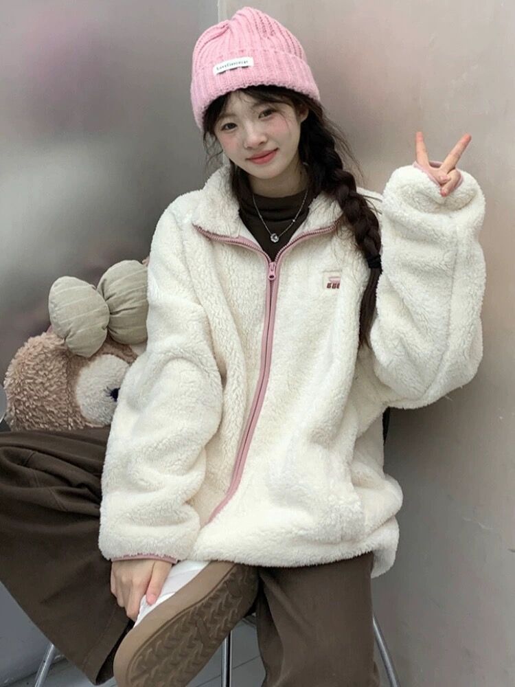 Korean style lambs wool cotton coat plush coat