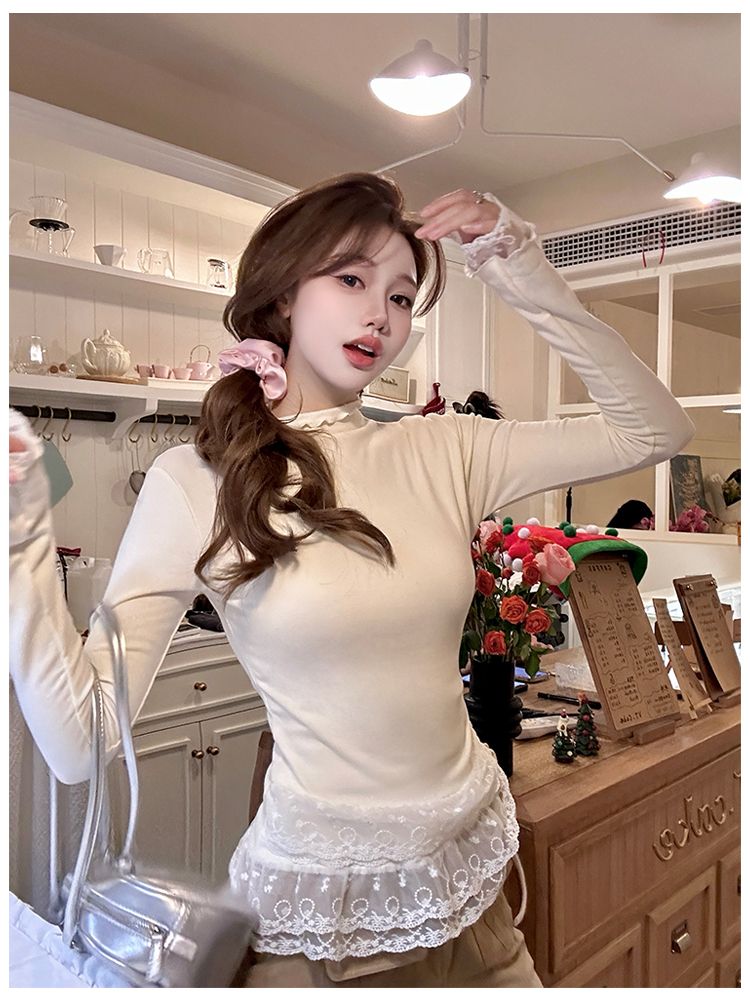 Spring apricot T-shirt Korean style bottoming shirt for women